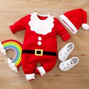 Girl girls boy boys baby jumpsuit hat Christmas Holidays Santa red white set new